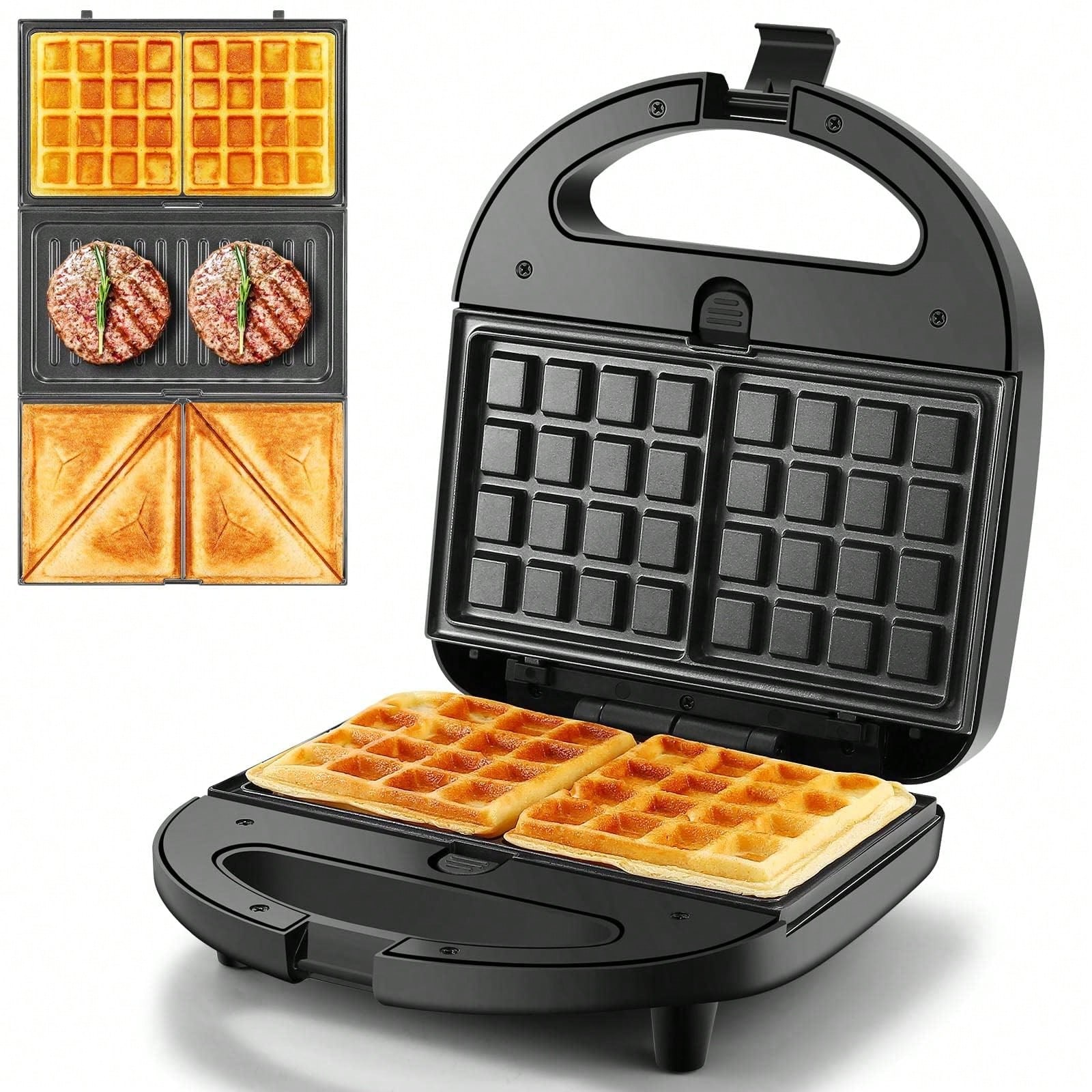 Sandwich Press Panini - Machine à gaufres 3-en-1, 750W, plaques