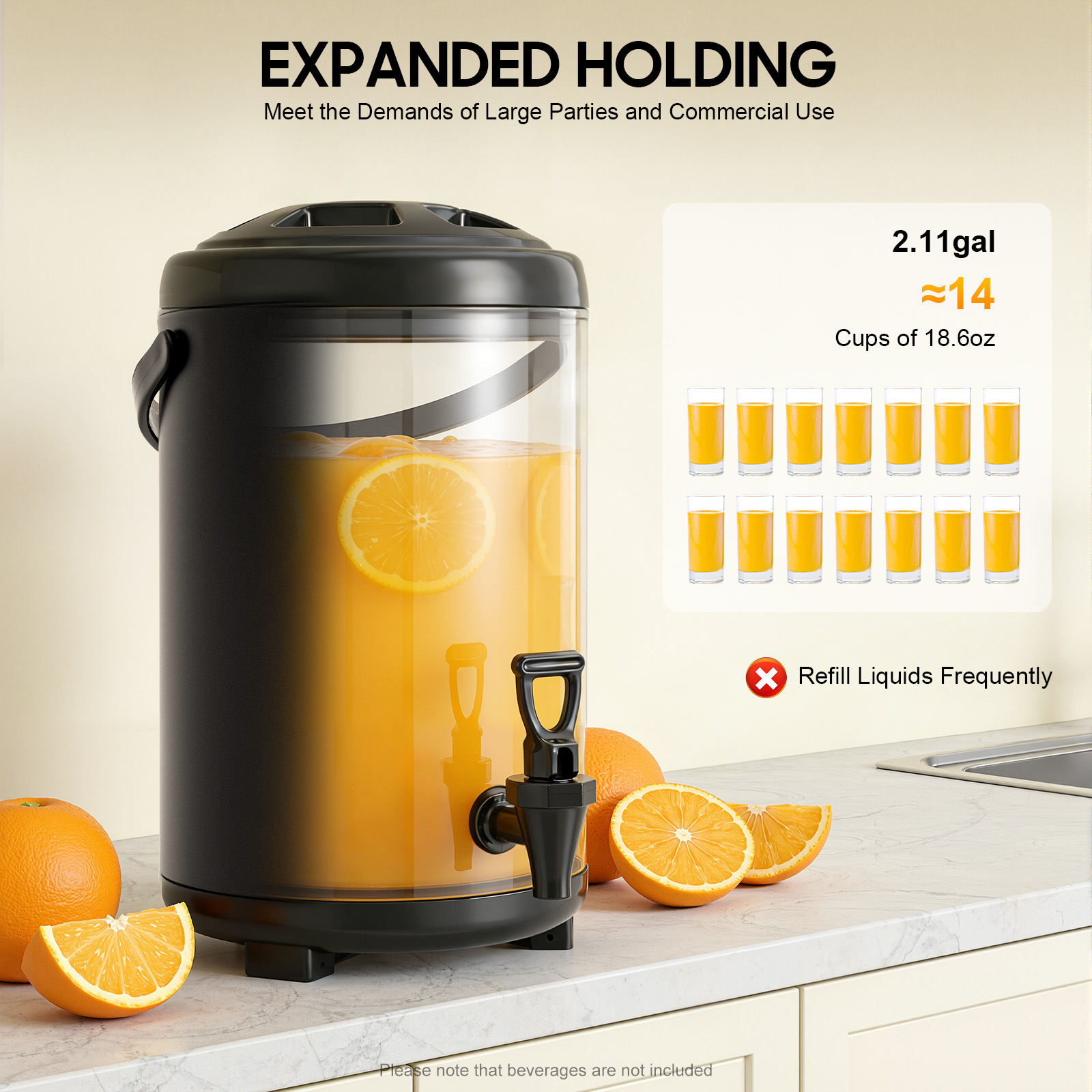 Cold Drink Dispenser - Seau isotherme 10L sans thermomètre, distributeur