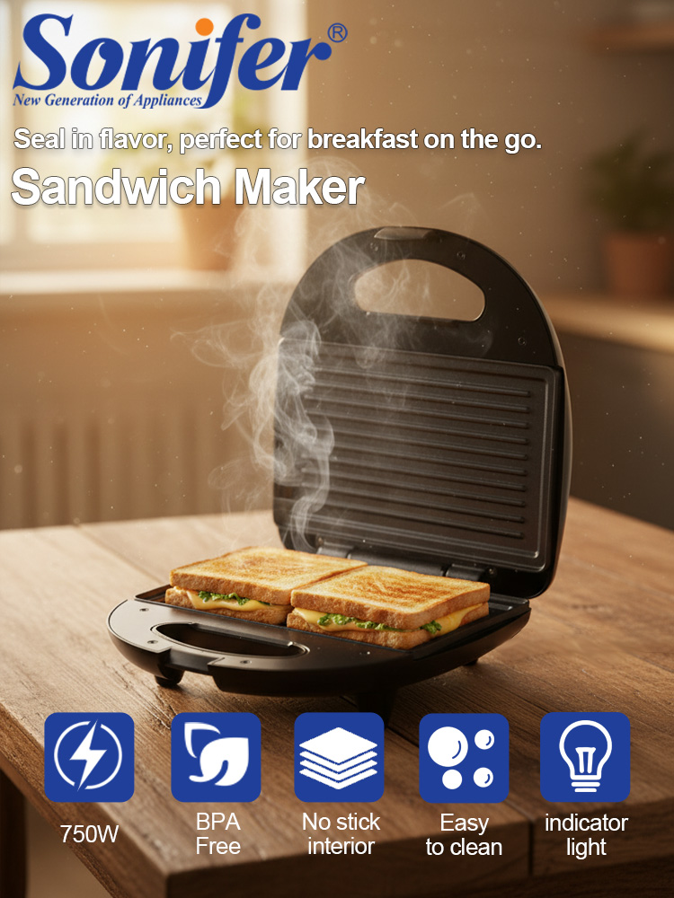 Sandwich Press Panini - Machine à sandwich Sonifer SF-6173 750W,
