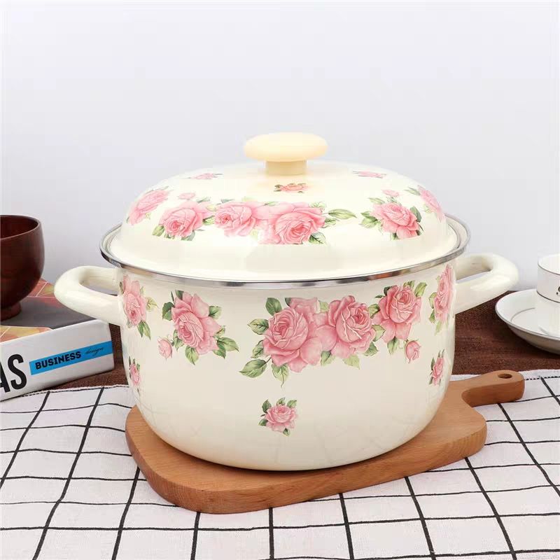 Soup Kettle Warmer - Casserole à double oreille en émail